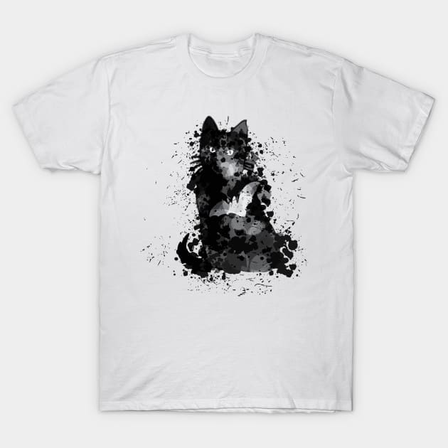 Grungy Watercolour Black Cat T-Shirt by madeinchorley